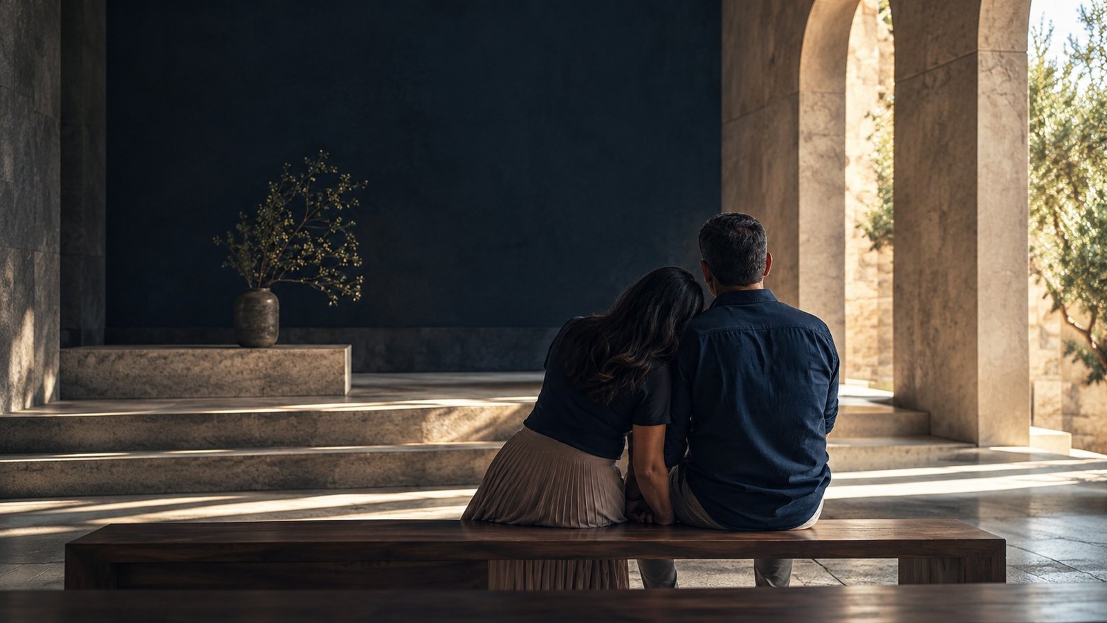 Una pareja sentada junta, mirando el horizonte